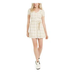 Kit + Sky Womens Short Dress Beige Short Sleeve V Neck Juniors M